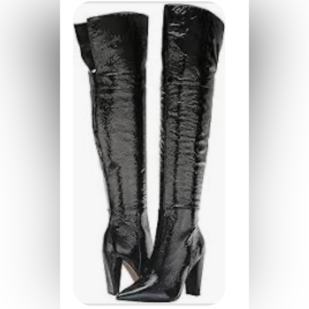 VINCE CAMUTO Minnada over the knee boots black crinkle patent -6-NIB!